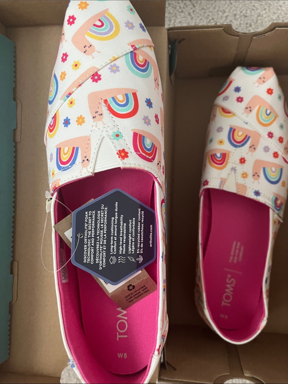 Toms Women's White Slip-Ons with Rainbow Llama & Floral Print